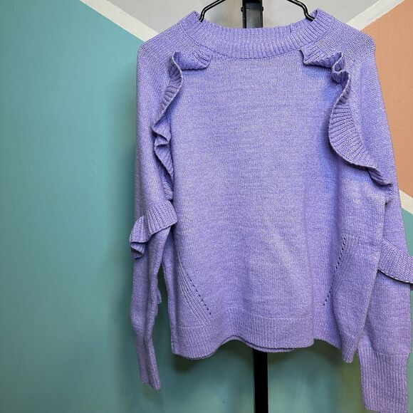Time and Tru Womens Purple Shimmering Ruffle Sweater Size XL Chic‎ - Picture 1 of 4
